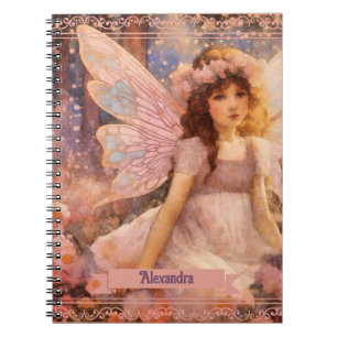 Whimsical Fairy in Dreamy Pink Floral Garden Notebook
