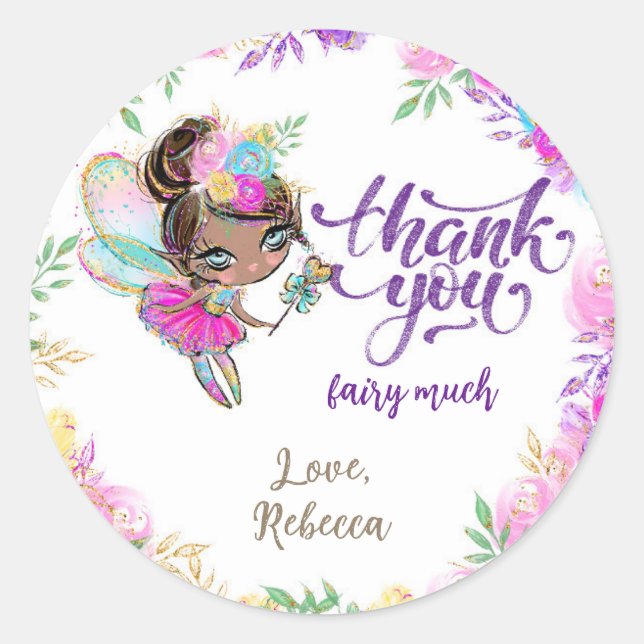 Whimsical Fairy Magical Birthday Party Thank You  Classic Round Sticker (Front)