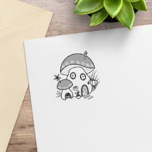 Whimsical Fairy Mushroom House 1x1 Rubber Stamp