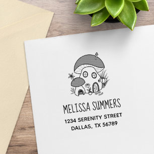 Whimsical Fairy Mushroom House Address Rubber Stamp