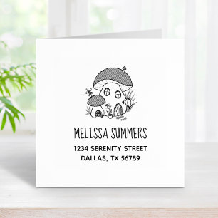 Whimsical Fairy Mushroom House Address Rubber Stamp