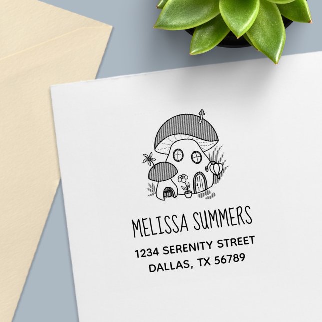 Whimsical Fairy Mushroom House Return Address Self-inking Stamp (Creator Uploaded)