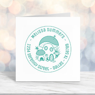 Whimsical Fairy Mushroom House Round Address Self-inking Stamp