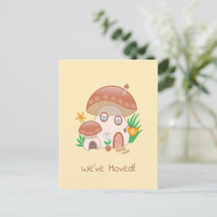 Whimsical Fairy Mushroom House We Moved Yellow Announcement Postcard