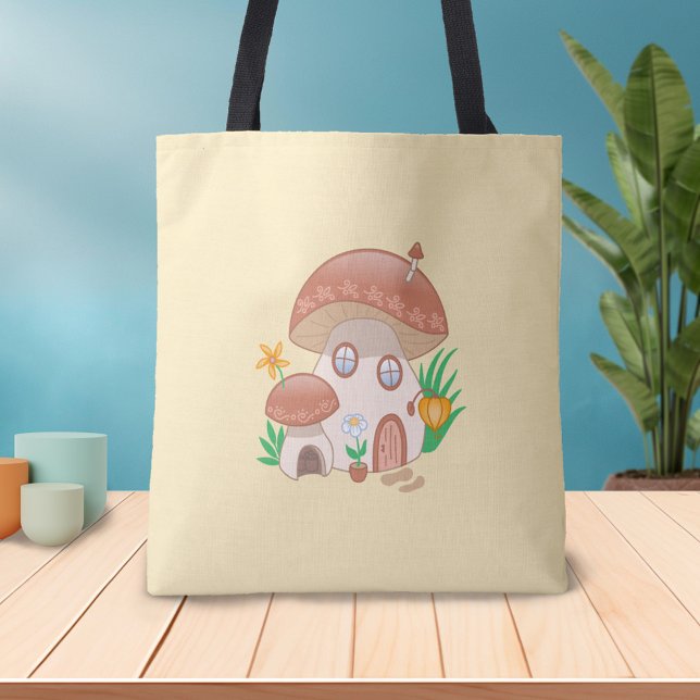 Whimsical Fairy Mushroom House Yellow Tote Bag (Creator Uploaded)