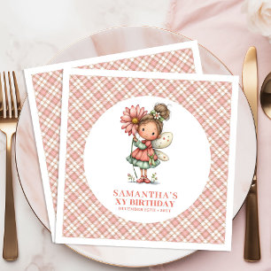 Whimsical Fairy Pink Flowers 7th Birthday Party Napkin