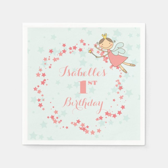 Whimsical Fairy Princess Girl 1st Birthday Party Napkin (Front)