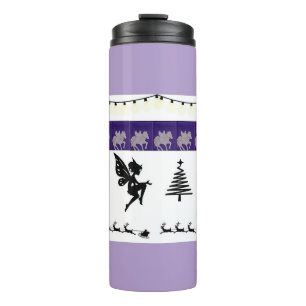 Whimsical , fairy , santa, string lights, snow  thermal tumbler