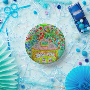 Whimsical Fairy Tale Cottage & Cats Paper Bowl Plate