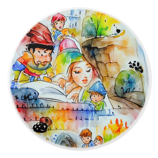 Whimsical Fairy Tale Illustration Ceramic Knob (Front)