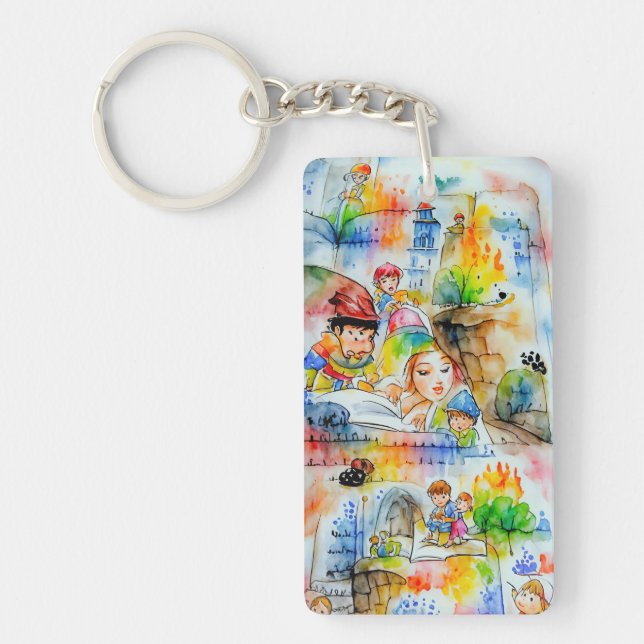 Whimsical Fairy Tale Illustration Key Ring (Front)