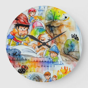 Whimsical Fairy Tale Illustration Large Clock