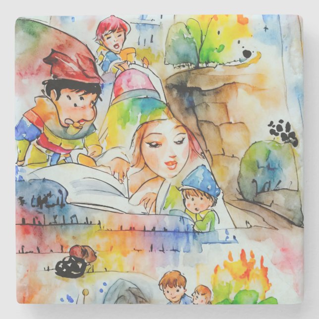 Whimsical Fairy Tale Illustration Stone Coaster (Front)