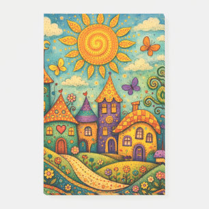 Whimsical Fairy Tale Village Colorful Canvas Art Post-it Notes