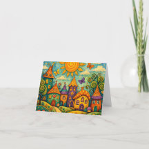 Whimsical Fairy Tale Village Colorful Canvas Art