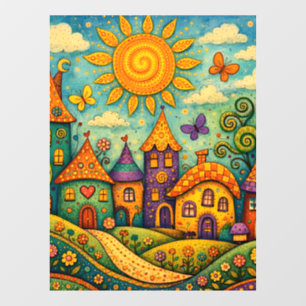Whimsical Fairy Tale Village Colourful Canvas Art