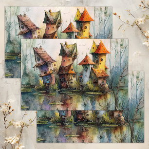 WHIMSICAL FAIRY VILLAGE DECOUPAGE TISSUE PAPER