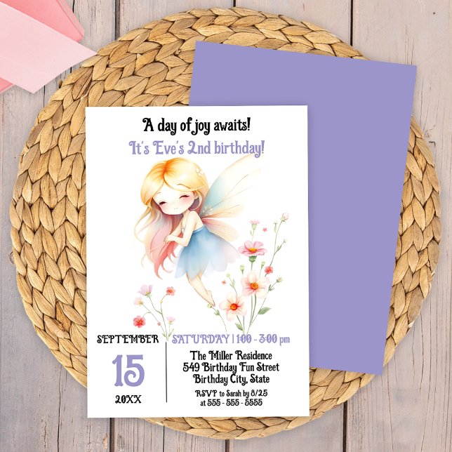 Whimsical Fairy with Pastel Flowers Birthday Invitation (Creator Uploaded)