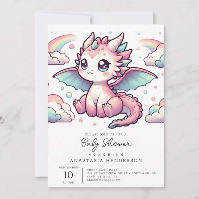 Whimsical Fairytale Dragon Baby Shower Invitation (Front)