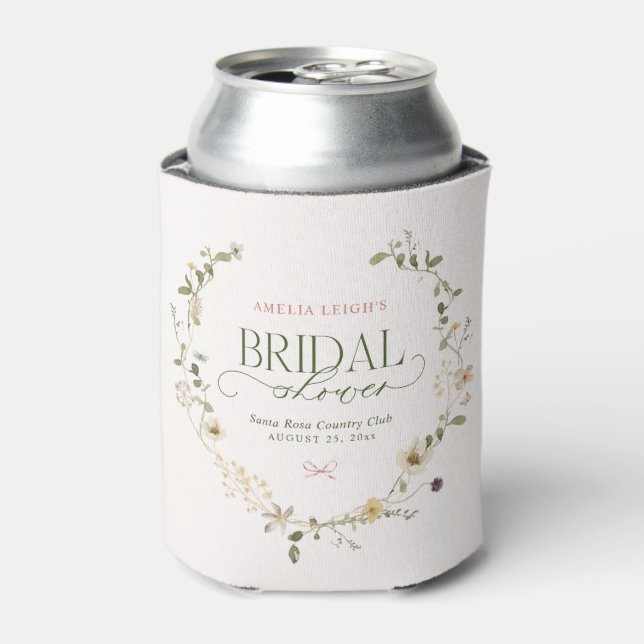 Whimsical Fairytale Garden & Bows Bridal Shower Can Cooler (Can Front)