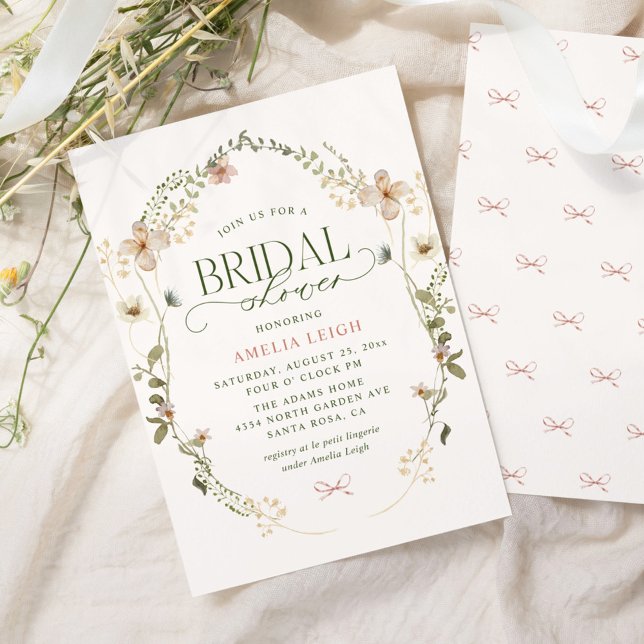 Whimsical Fairytale Garden & Bows Bridal Shower Invitation (Creator Uploaded)