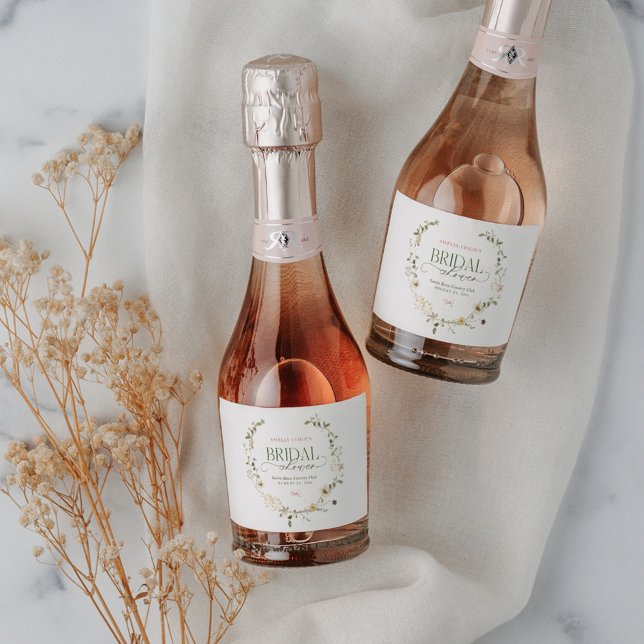 Whimsical Fairytale Garden & Bows Bridal Shower Sparkling Wine Label (Creator Uploaded)