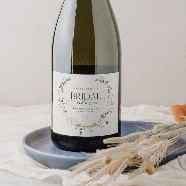 Whimsical Fairytale Garden & Bows Bridal Shower Sparkling Wine Label (Creator Uploaded)