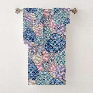 Whimsical Fairytale Mermaid Unicorn Patchwork Bath Towel Set