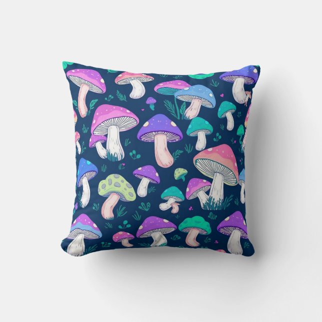 Whimsical Fairytale Mushroom Pattern Cushion (Front)