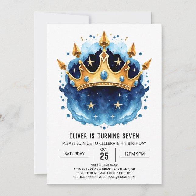 Whimsical Fairytale Prince Crown Birthday Invitation (Front)