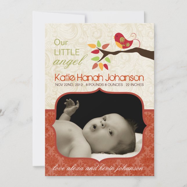 Whimsical Fall Birth Announcement Photo card (Front)