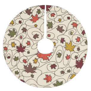 Whimsical Fall Curly Maple Leaf Pattern Brushed Polyester Tree Skirt