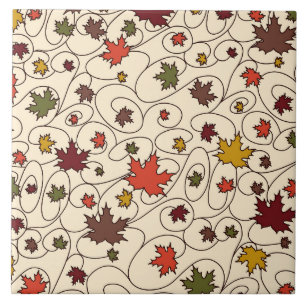 Whimsical Fall Curly Maple Leaf Pattern Ceramic Tile