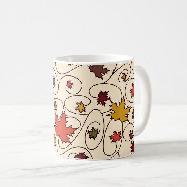 Whimsical Fall Curly Maple Leaf Pattern Coffee Mug (Front Right)