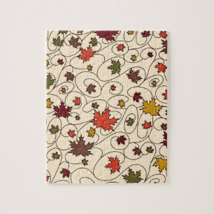 Whimsical Fall Curly Maple Leaf Pattern Jigsaw Puzzle
