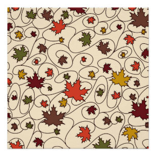 Whimsical Fall Curly Maple Leaf Pattern Poster