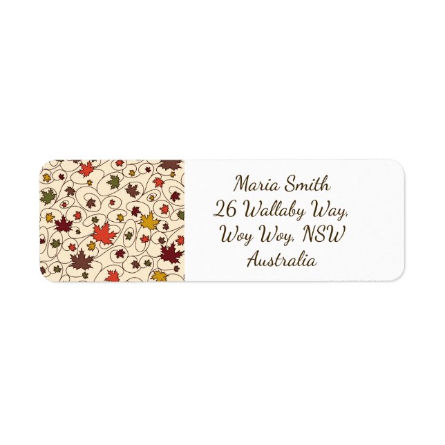 Whimsical Fall Curly Maple Leaf Pattern Return Address Label (Front)