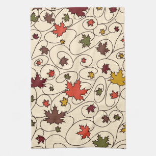 Whimsical Fall Curly Maple Leaf Pattern Tea Towel