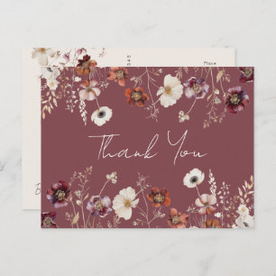 Whimsical Fall Dried Floral Wedding Thank You Postcard