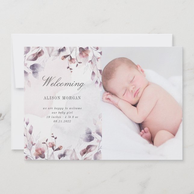 whimsical fall floral birth announcement card (Front)