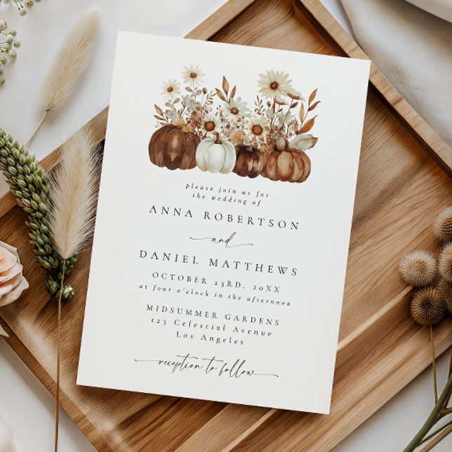 Whimsical Fall Floral Pumpkin Wedding Invitation (Creator Uploaded)