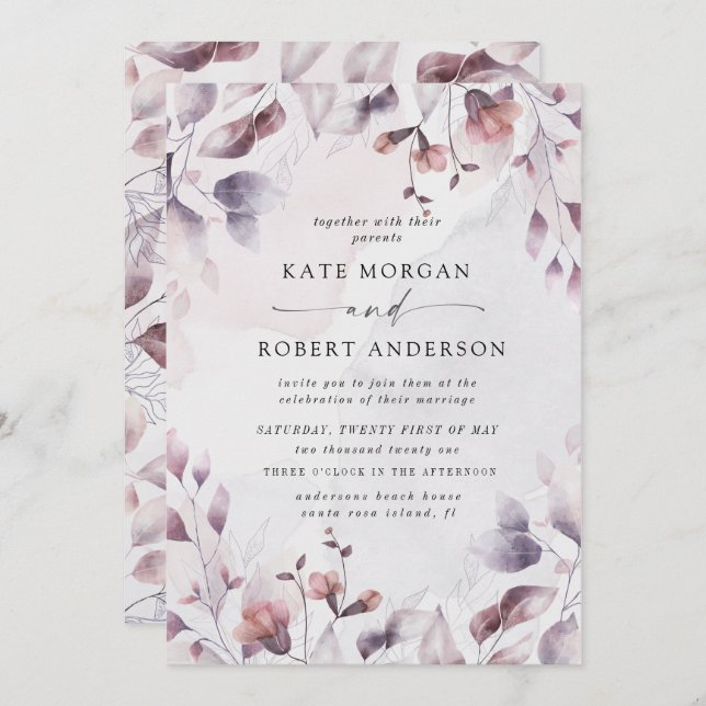 whimsical fall floral wedding invitation (Front/Back)