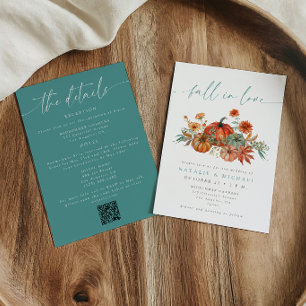 Whimsical Fall in Love QR Code All-in-One Wedding Invitation