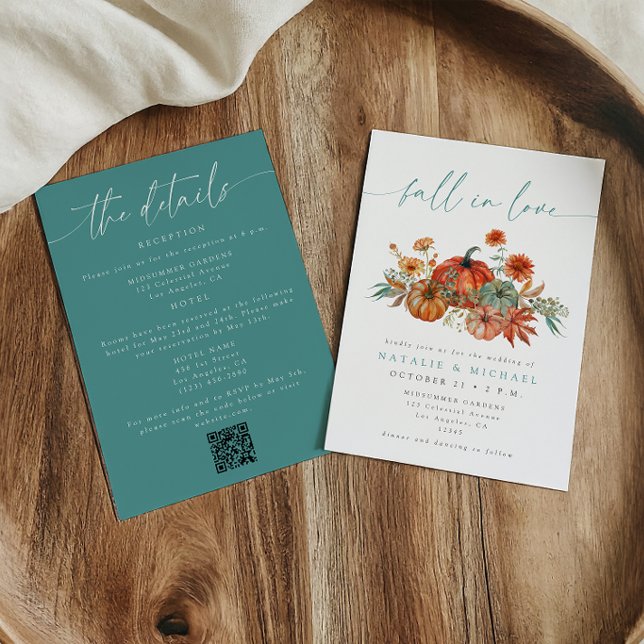 Whimsical Fall in Love QR Code All-in-One Wedding Invitation (Creator Uploaded)