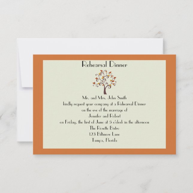 Whimsical Fall Leaf Wedding Rehearsal Dinner Invitation (Front)