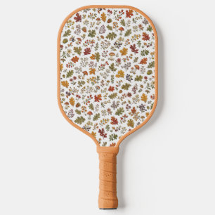 Whimsical Fall Leaves Mushroom Woodland Pattern Pickleball Paddle