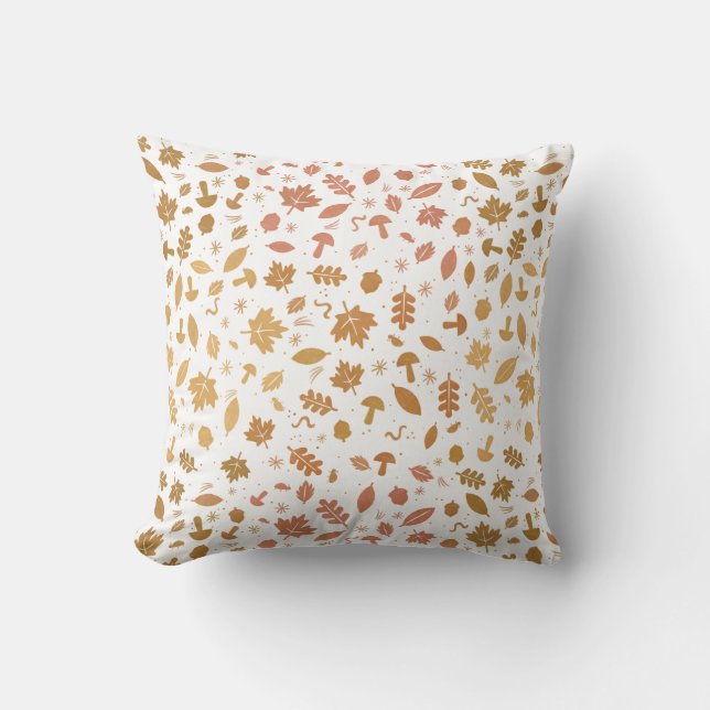 Whimsical fall leaves, mushrooms, bugs design cushion (Front)