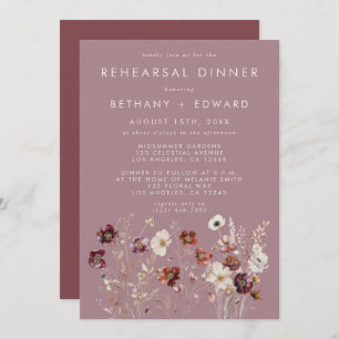 Whimsical Fall Mauve Rehearsal Dinner Invitation