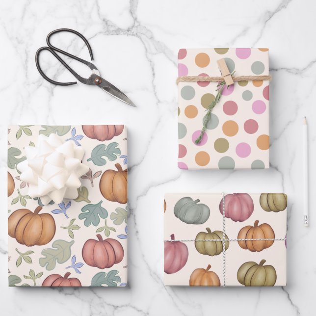 Whimsical Fall  Pastel Pumpkin Pattern Wrapping Pa Paper Sheet (Front)