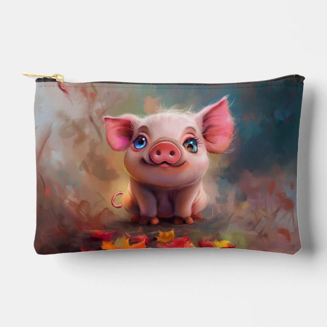 Whimsical Fall Piglet Accessory Pouch (Front)